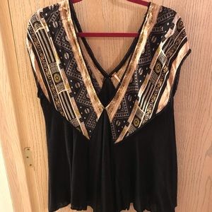 Free People Black Flowy Boho Blouse